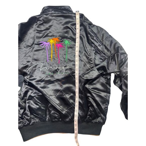 VTG Mirage Las Vegas reversible Golden Nugget Satin Look Shiny Bomber Jacket L - Picture 2 of 13